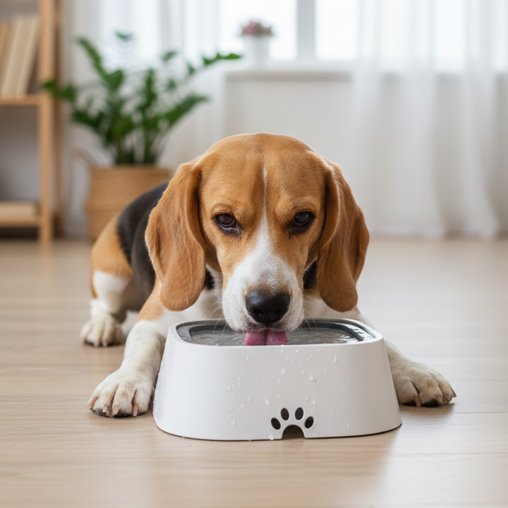 AquaGuard sølefri vannskål for hund — flytende plate for langsom drikking