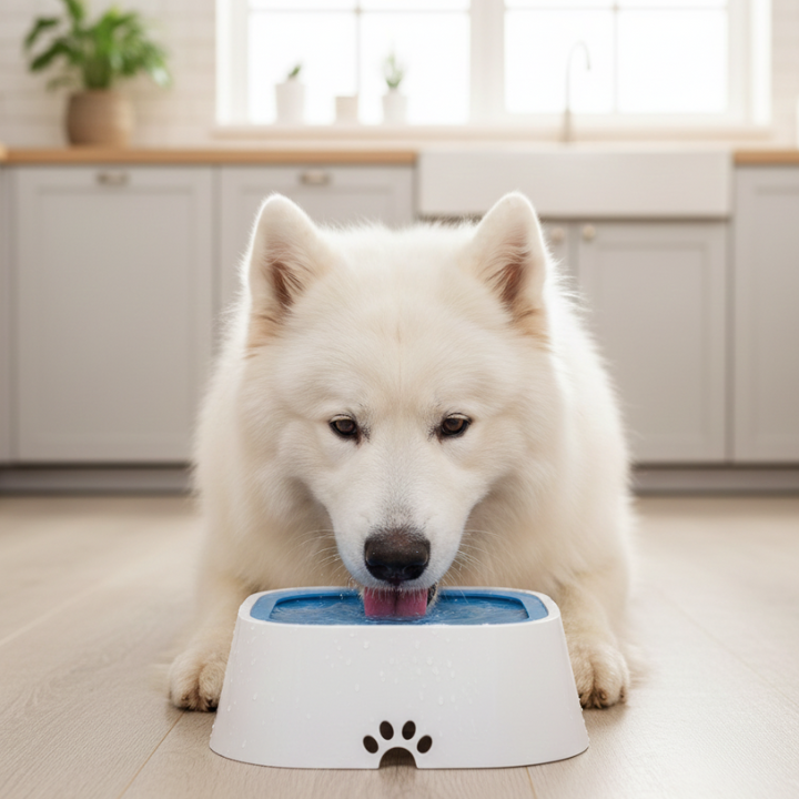 AquaGuard sølefri vannskål for hund — flytende plate for langsom drikking