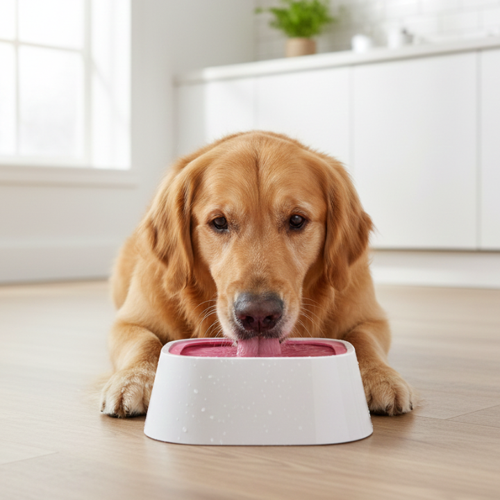 AquaGuard sølefri vannskål for hund — flytende plate for langsom drikking