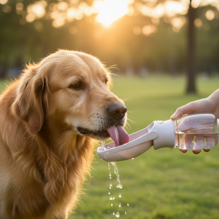 AquaPaw Sticlă portabilă de apă pentru câini — Bol pliabil, eliberare cu un singur buton