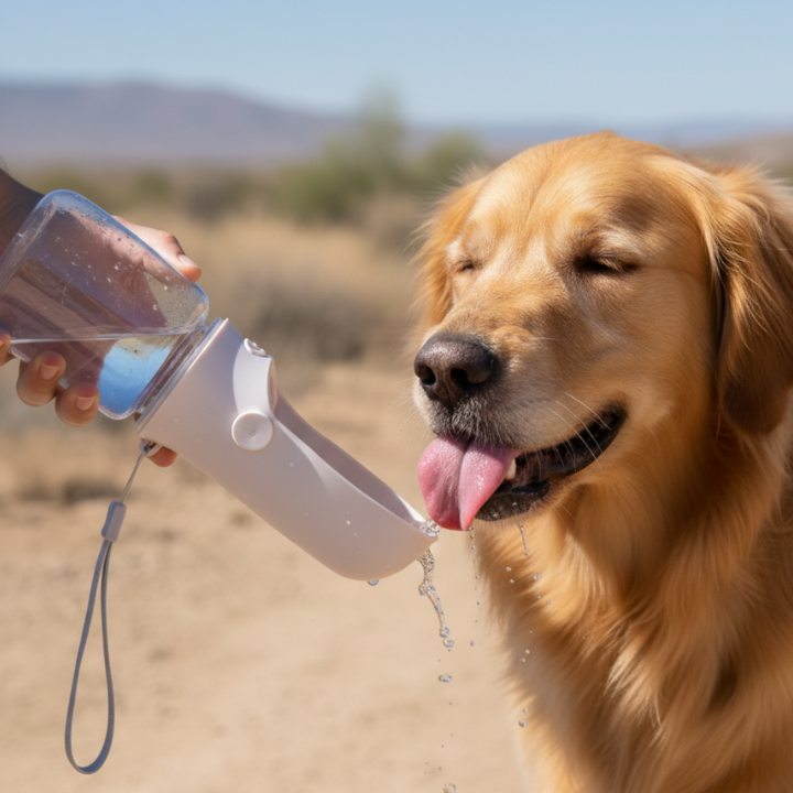 AquaPaw Sticlă portabilă de apă pentru câini — Bol pliabil, eliberare cu un singur buton