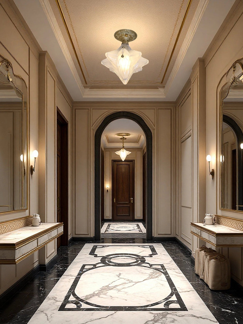 Art Deco Star Ceiling Lamp – Frosted Glass Fixture for Hallway & Entryway – Astris Ceres | Esilora