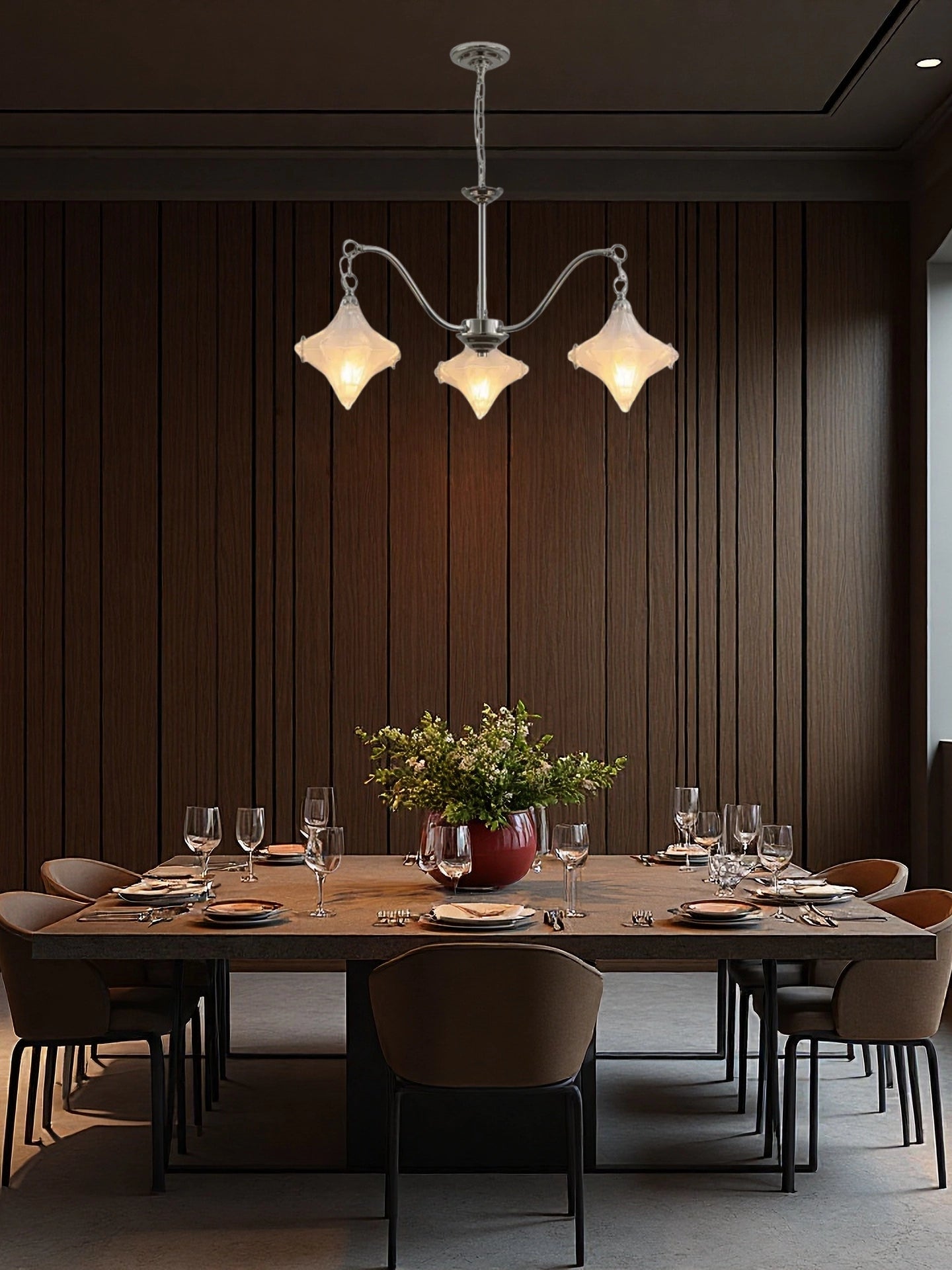 Art Deco Star Chandelier – Frosted Glass Deco Fixture for Dining Room – Astris Vega | Esilora