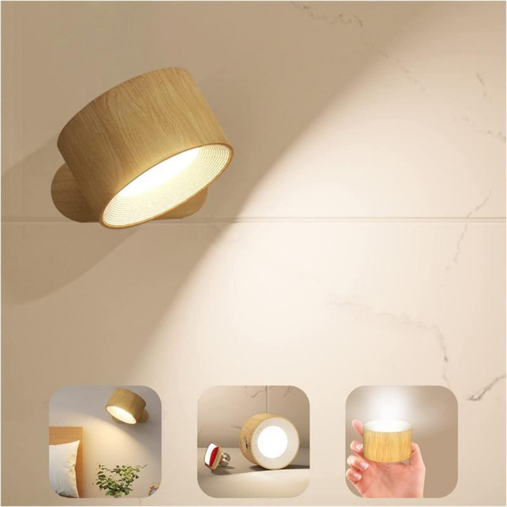 Lampada da parete LED AuraGlow wireless, ricaricabile e a 360° con sensore di movimento