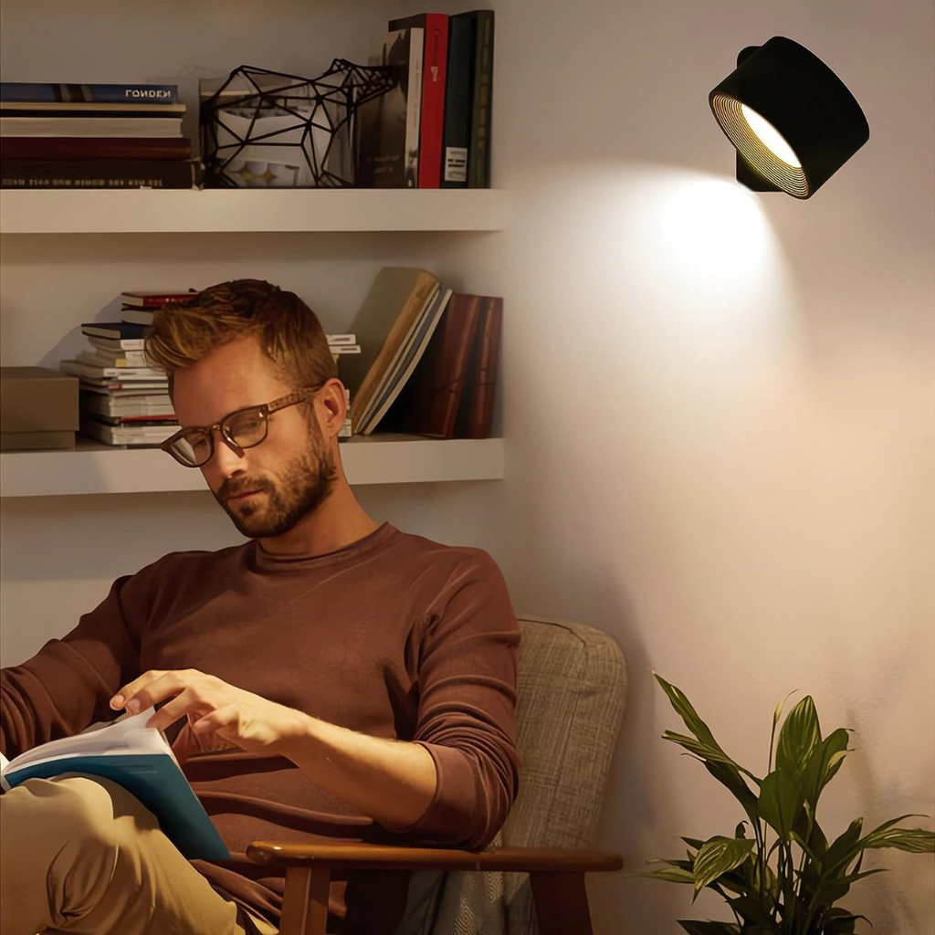 Lampada da parete LED AuraGlow wireless, ricaricabile e a 360° con sensore di movimento
