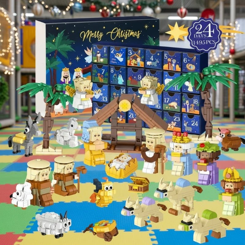 Gemütlicher kreativer DIY-Adventskalender von CosyCraft mit Krippenmotiv und 24 Bausteinen für Familien