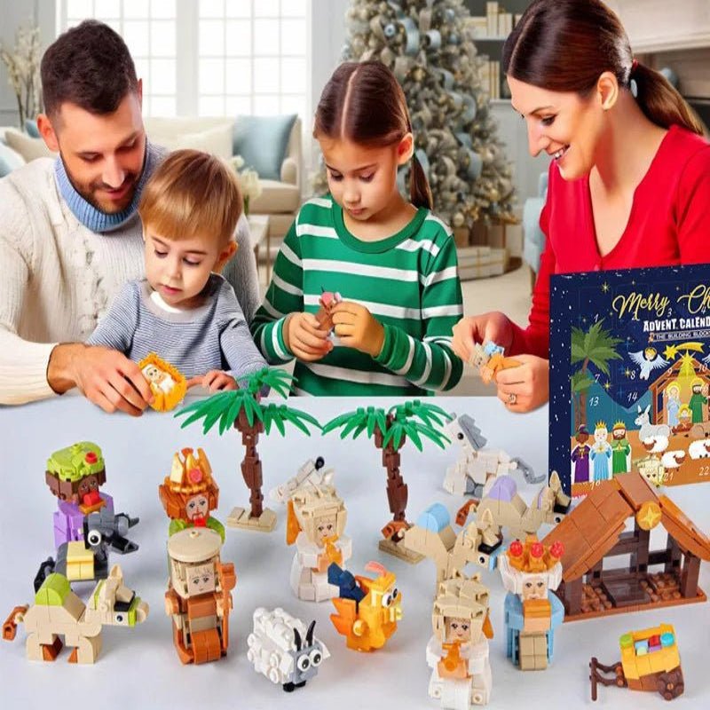 Gemütlicher kreativer DIY-Adventskalender von CosyCraft mit Krippenmotiv und 24 Bausteinen für Familien