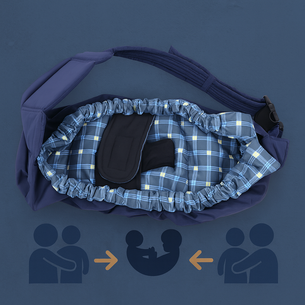Ergonomikus babahordozó — párnázott pamut vállpánttal