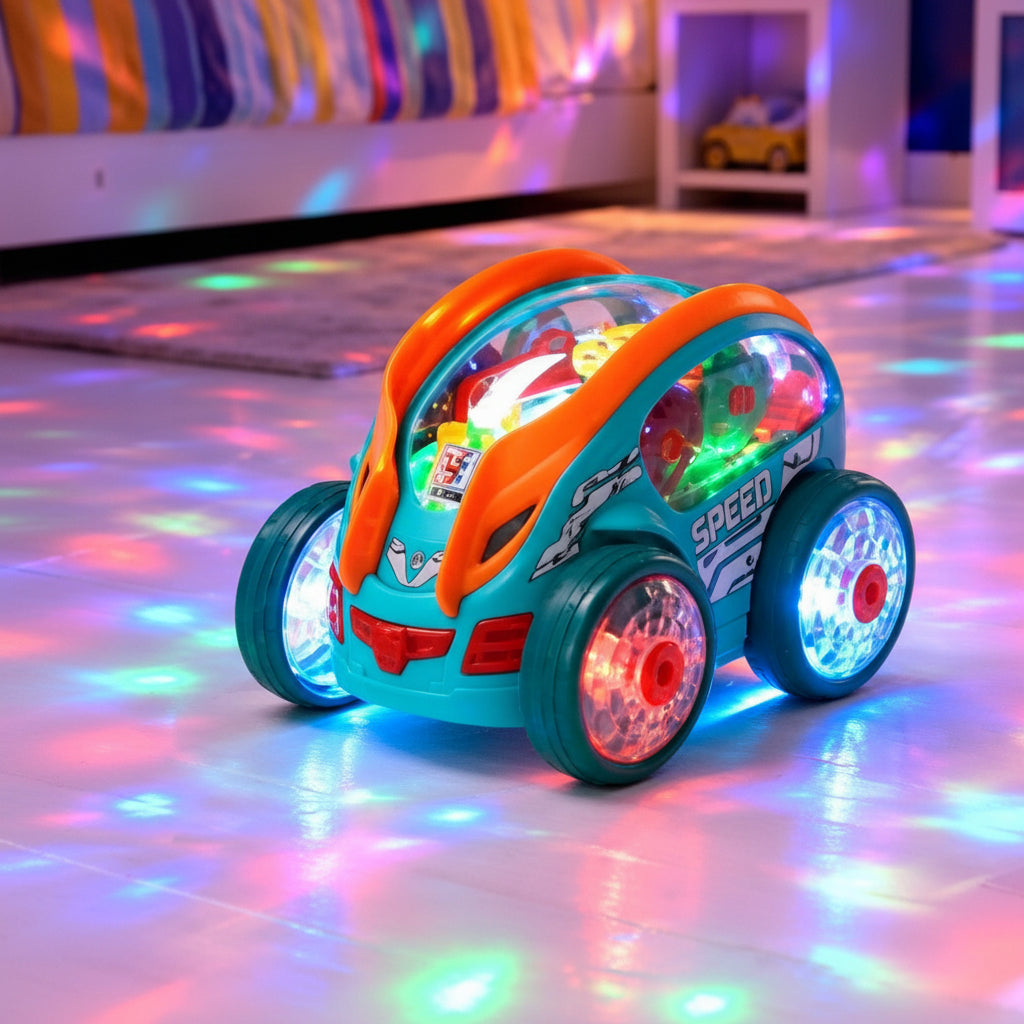 Auto giocattolo a batteria — Luci colorate, musica e azione acrobatica