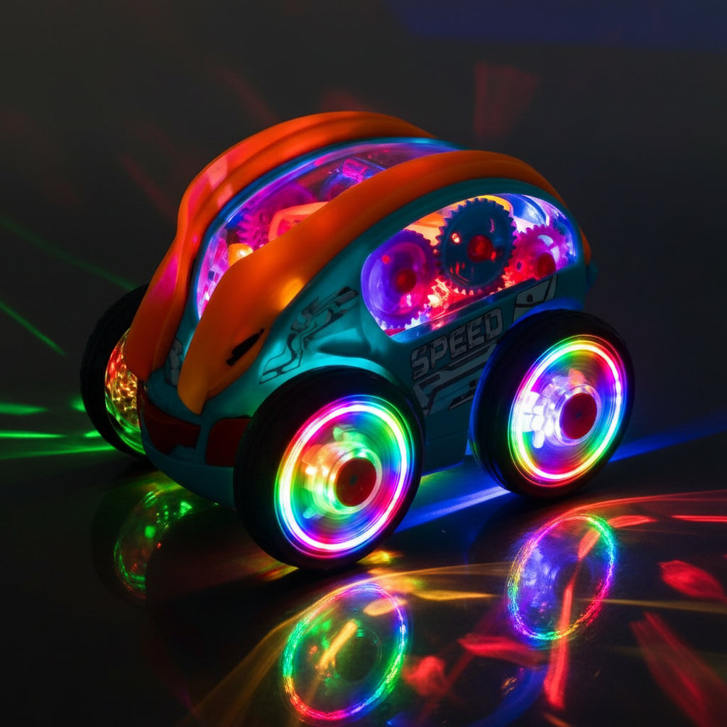 Auto giocattolo a batteria — Luci colorate, musica e azione acrobatica