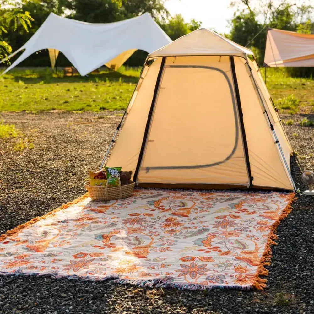 Pătură decorativă din bumbac - imprimeu floral botanic, husă boho pentru canapea