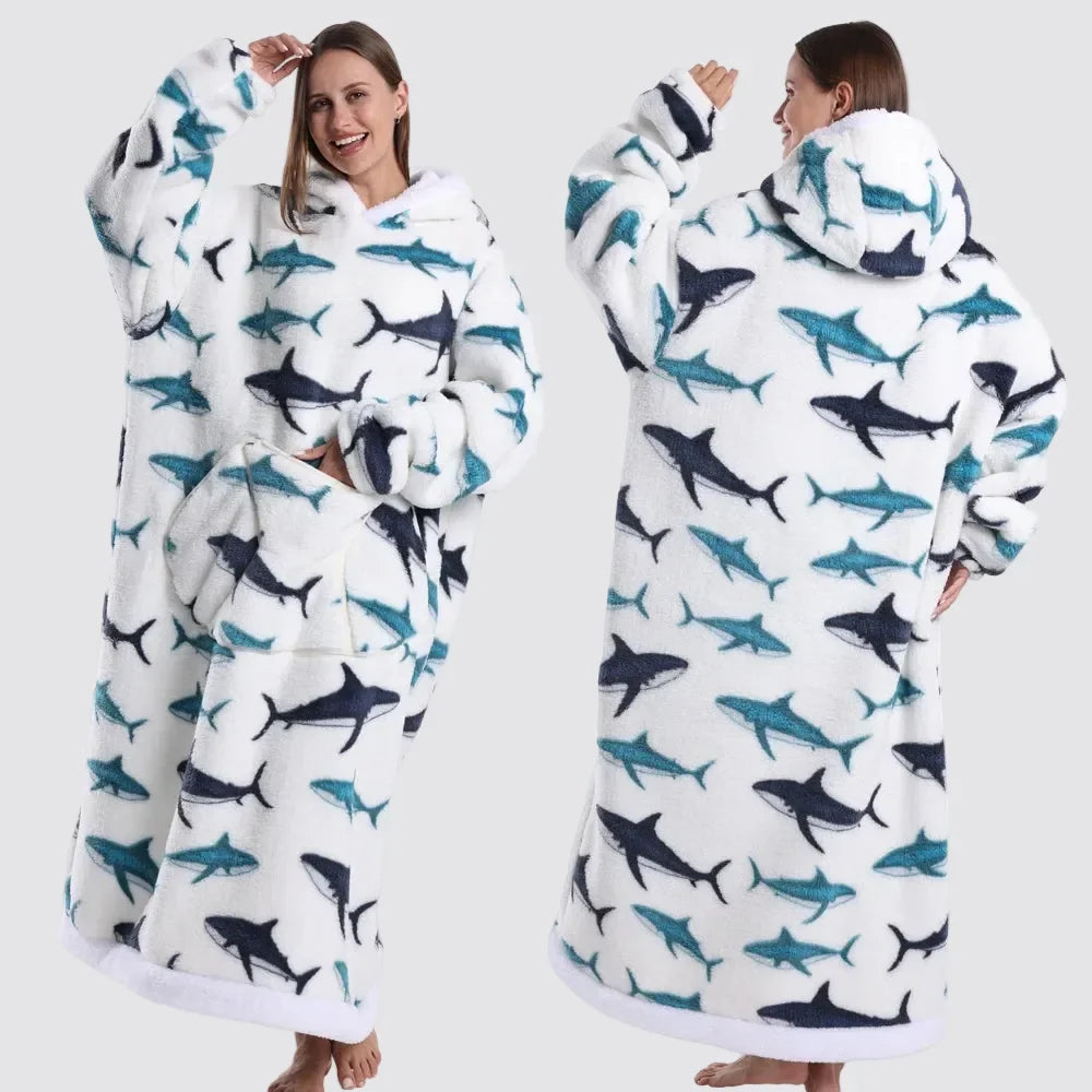 Chaqueta tipo sudadera manta extragrande — diseño portátil y unisex