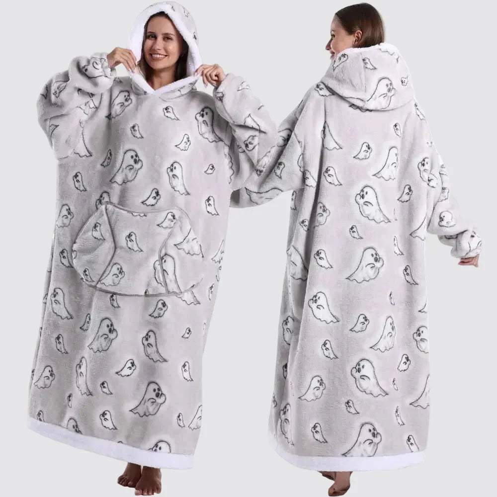 Chaqueta tipo sudadera manta extragrande — diseño portátil y unisex