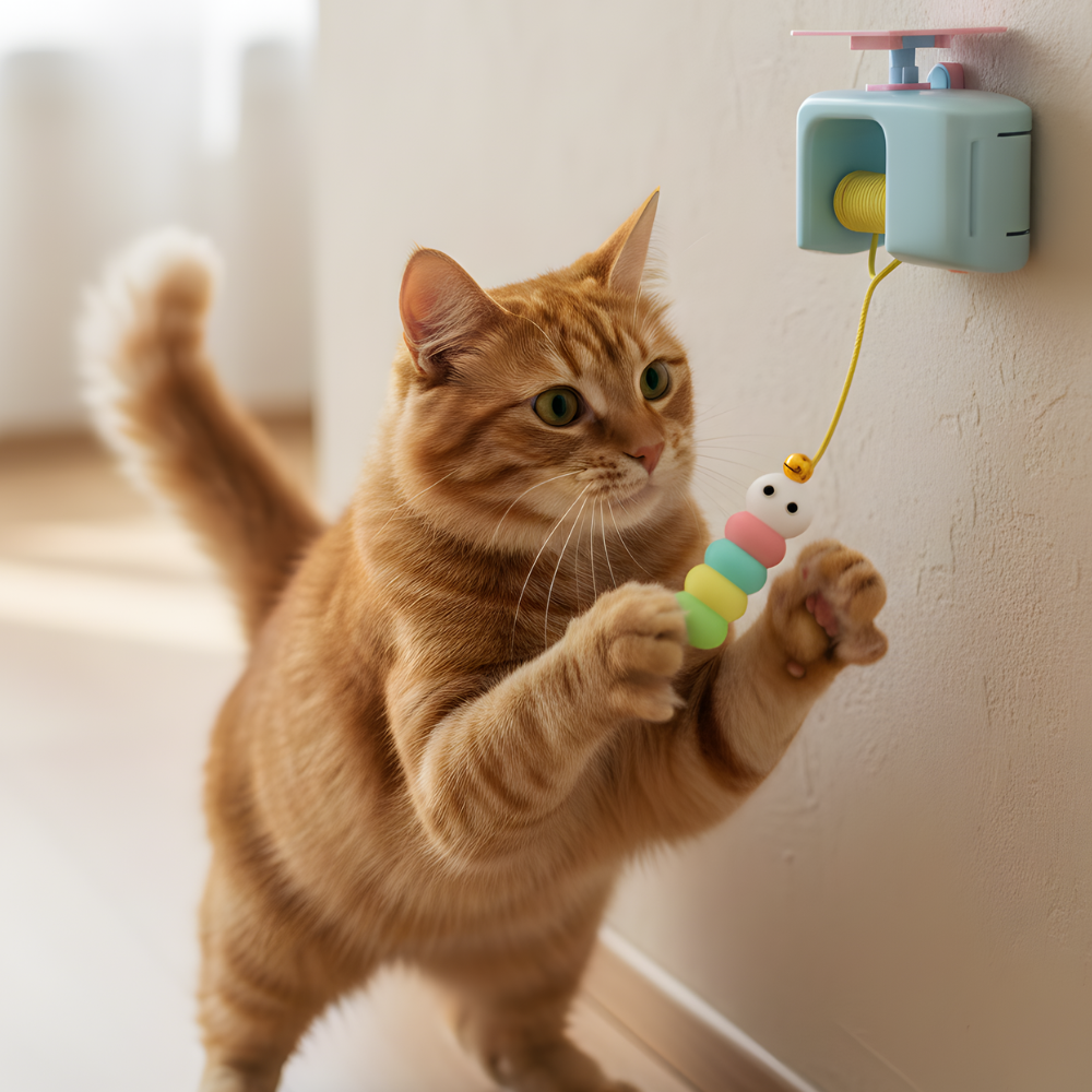 Brinquedo teaser BounceLatch para gatos, montado na parede — Brincadeira suspensa com corda