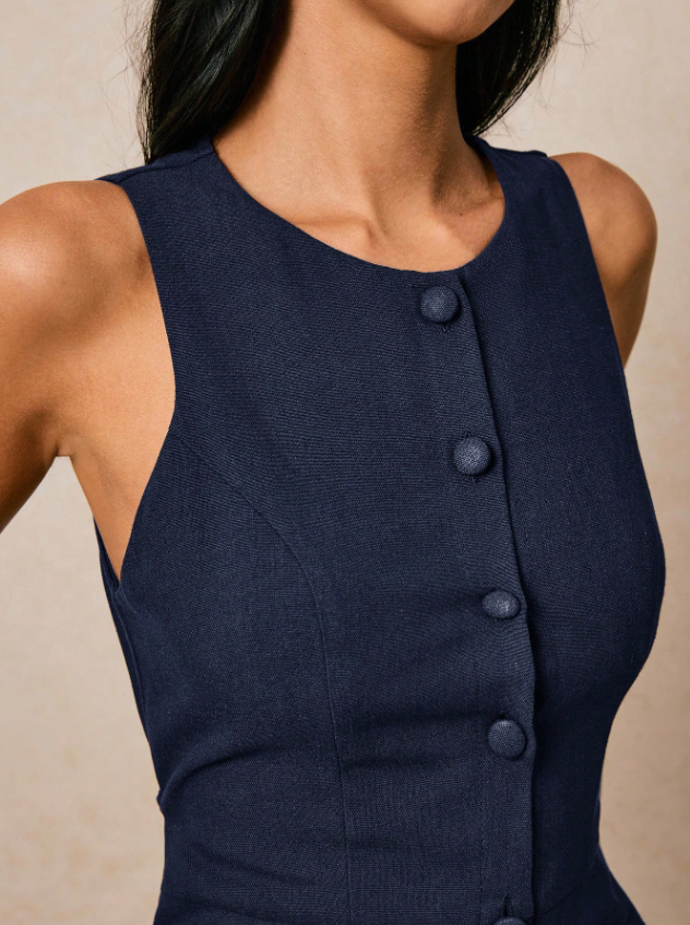 Robe Midi Boutonnée en Lin Épuré – L'Élégance Estivale Signée Magazelle