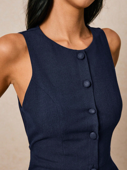 Robe Midi Boutonnée en Lin Épuré – L'Élégance Estivale Signée Magazelle