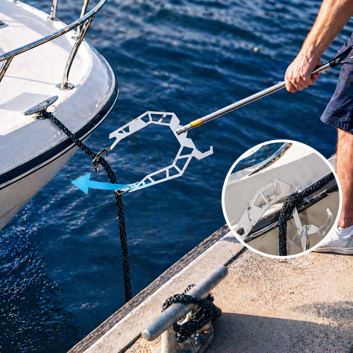 Gaffe télescopique de quai en acier inoxydable pour bateaux - Esilora