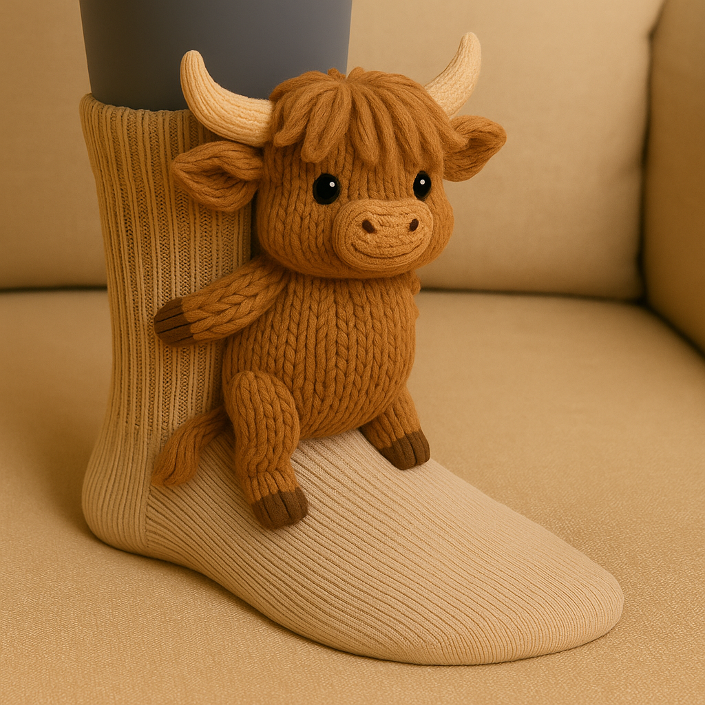 Unisex-varme hussokker i mikrofiber — Bløde, skridsikre, med 3D-dyremotiv