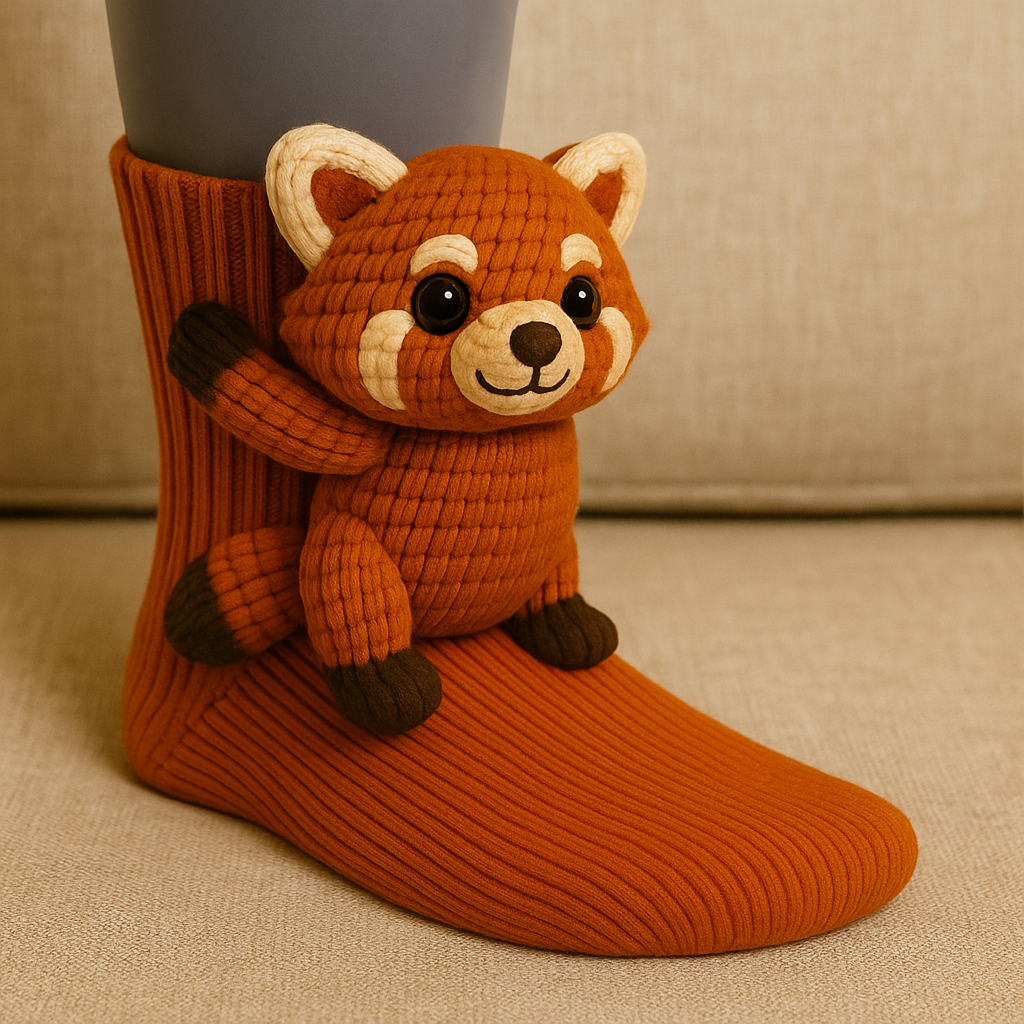 Unisex-varme hussokker i mikrofiber — Bløde, skridsikre, med 3D-dyremotiv