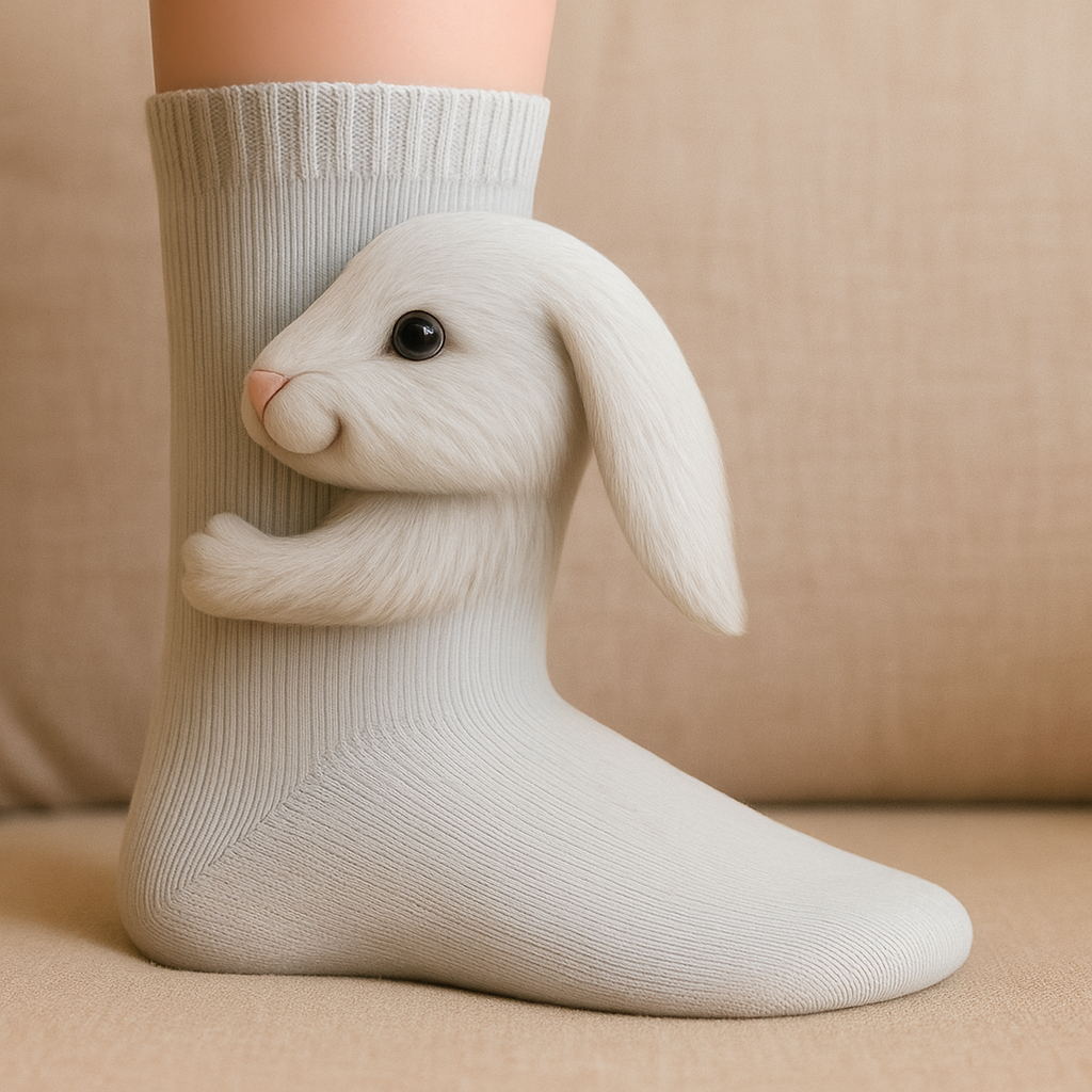 Unisex-varme hussokker i mikrofiber — Bløde, skridsikre, med 3D-dyremotiv