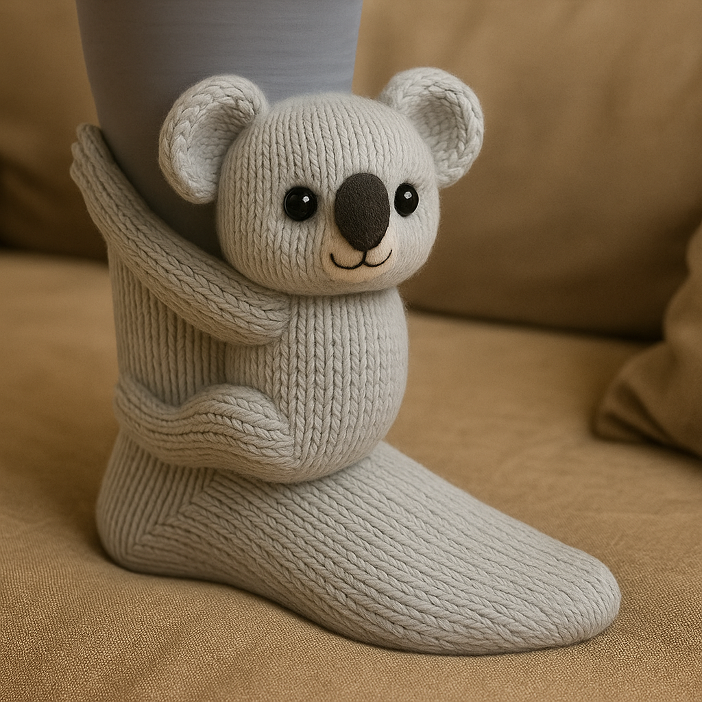 Unisex-varme hussokker i mikrofiber — Bløde, skridsikre, med 3D-dyremotiv