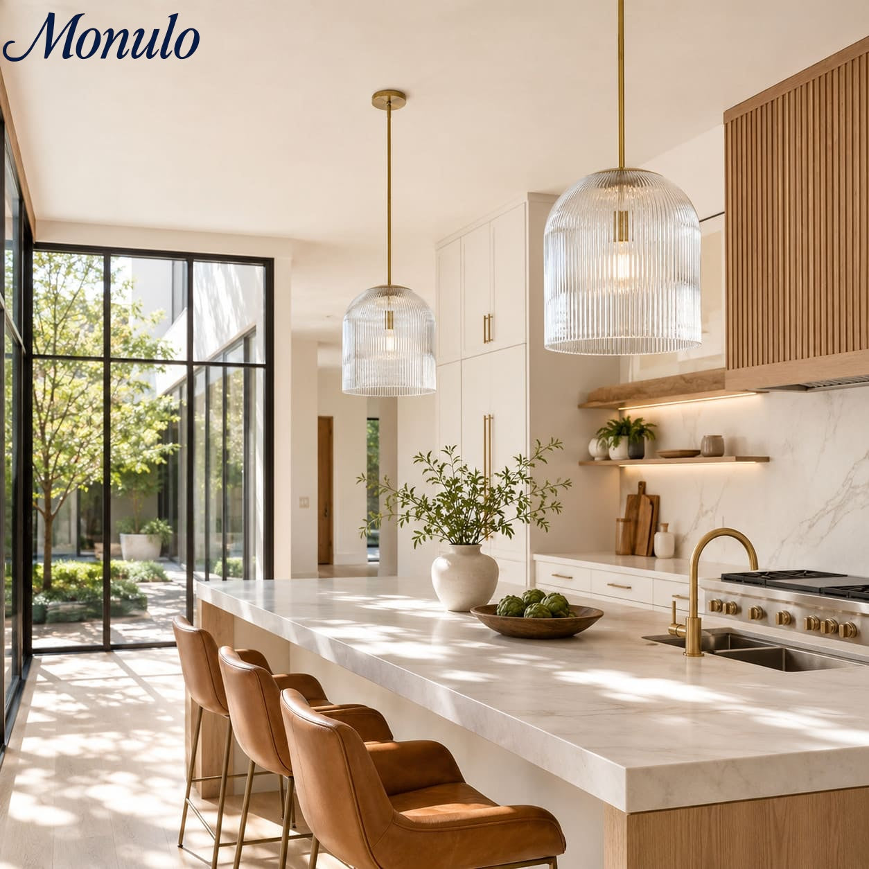 Bravira Ribbed Glass Pendant Light – Brass And Glass Pendant Light With Farmhouse Pendant Light Flair | Esilora