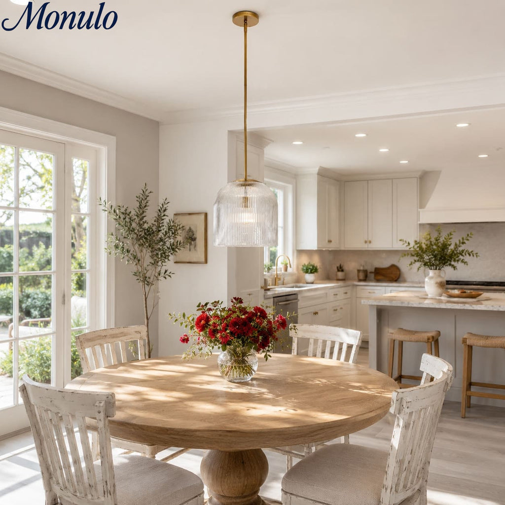 Bravira Ribbed Glass Pendant Light – Brass And Glass Pendant Light With Farmhouse Pendant Light Flair | Esilora