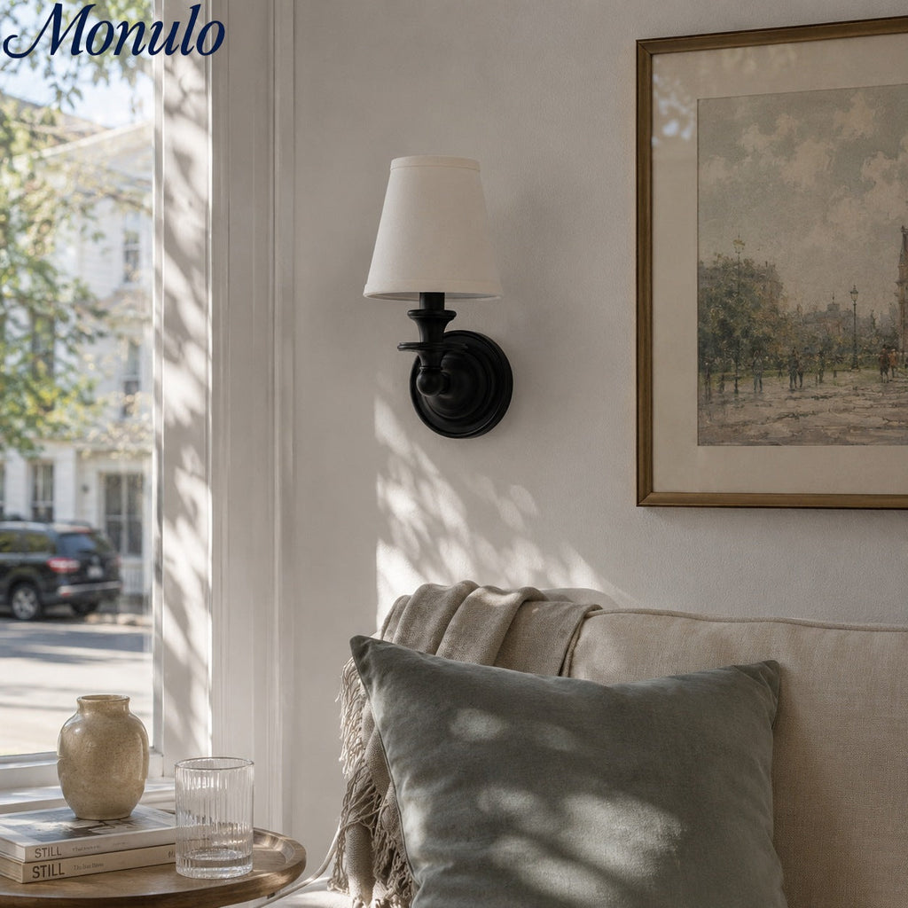 Rowan Drum Shade Wall Sconce – Fabric Sconce Light for Cozy Cottage Lighting | Esilora