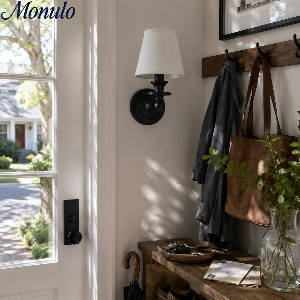 Rowan Drum Shade Wall Sconce – Fabric Sconce Light for Cozy Cottage Lighting | Esilora