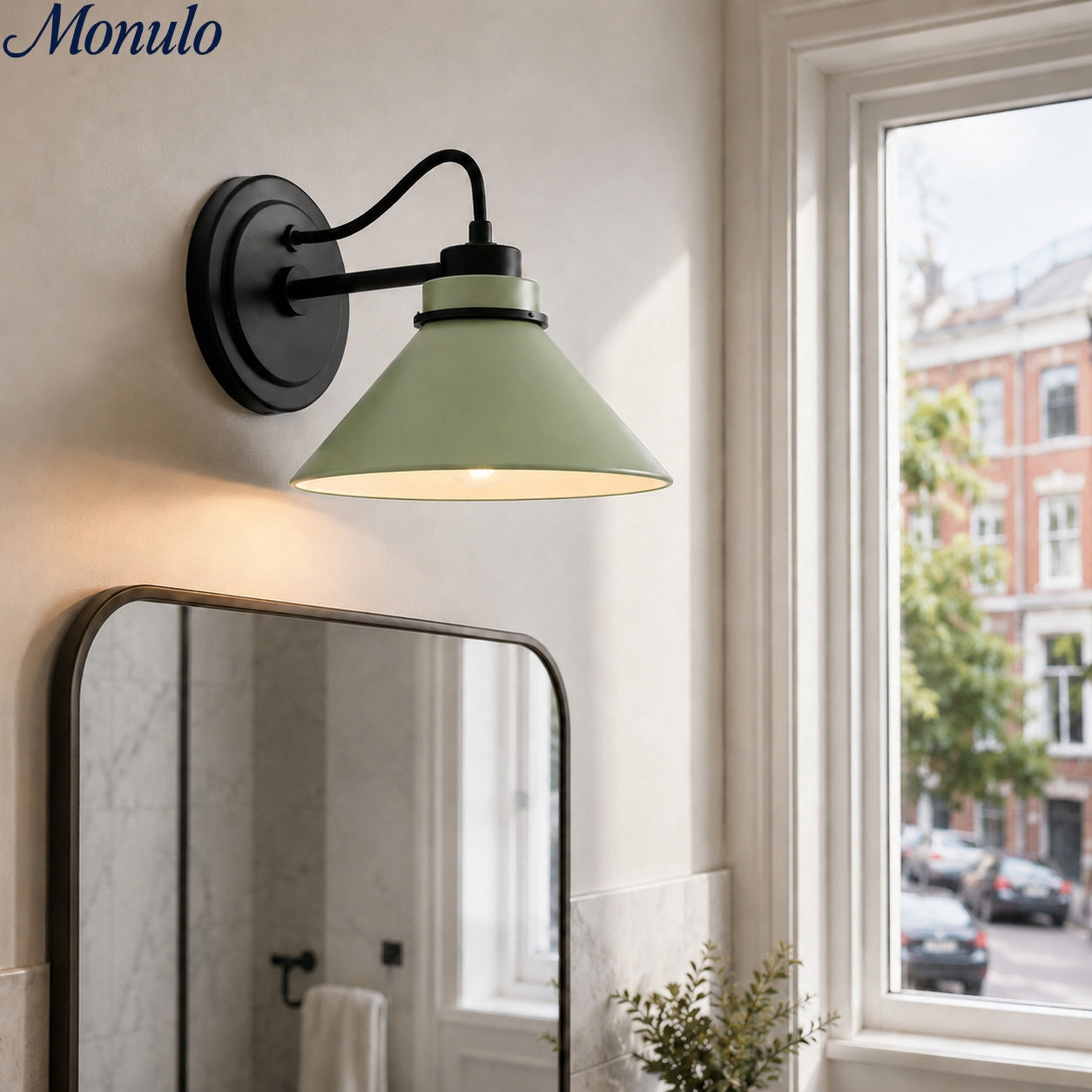 Aurenza Curved Arm Globe Wall Sconce – Modern Industrial Wall Lamp for Bathroom, Bedroom, and Hallway | Esilora