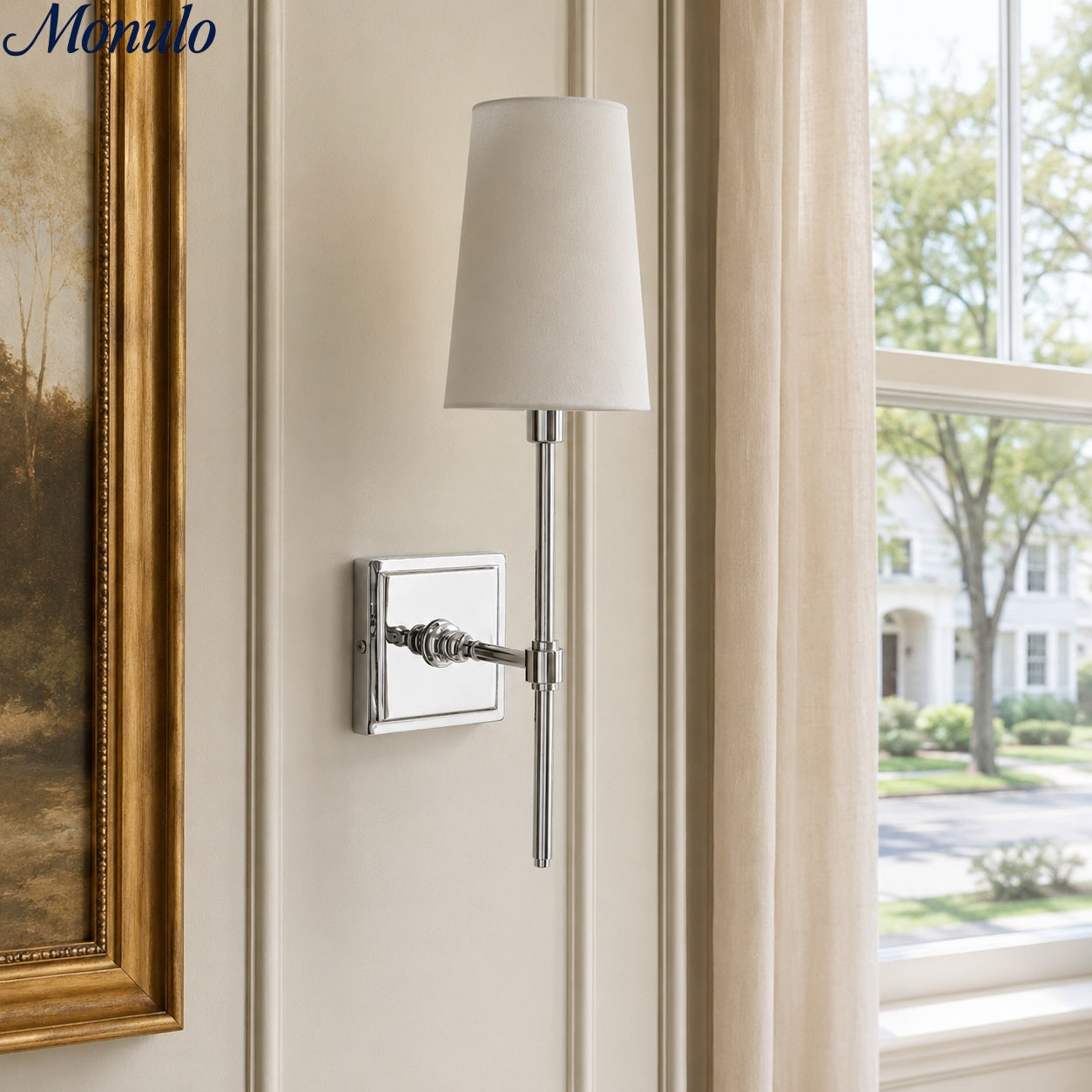 Rowan Elegant White-Linen Shade Wall Lamp – Retro Metal Wall Light for Bedroom & Hallway | Esilora