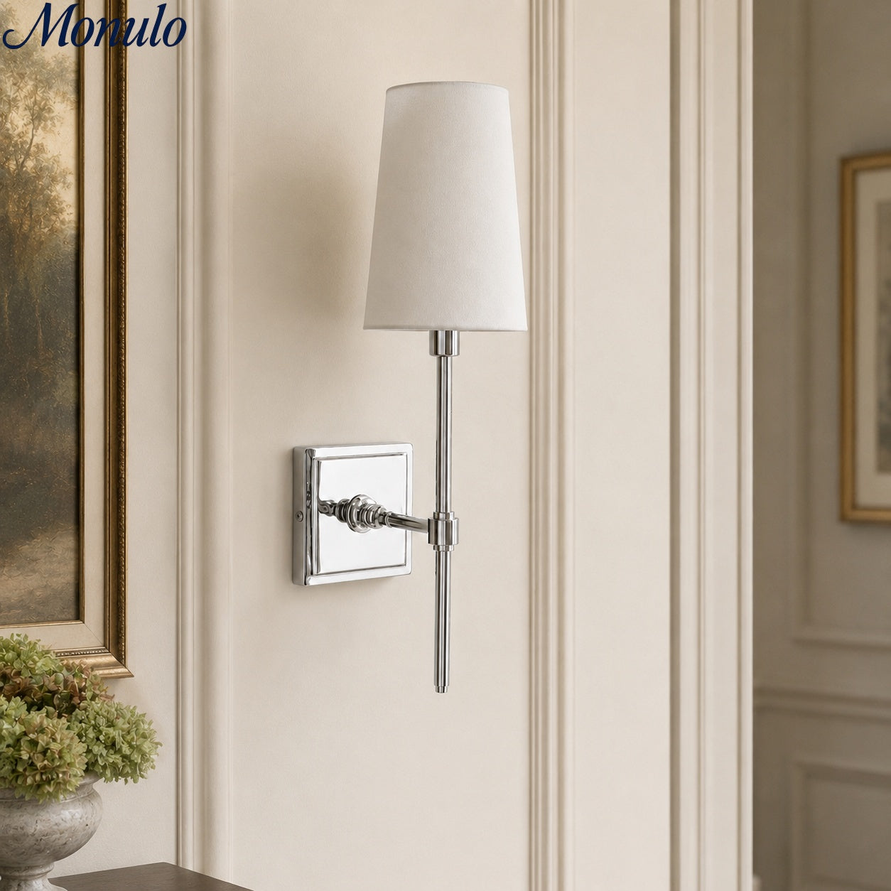 Rowan Elegant White-Linen Shade Wall Lamp – Retro Metal Wall Light for Bedroom & Hallway | Esilora