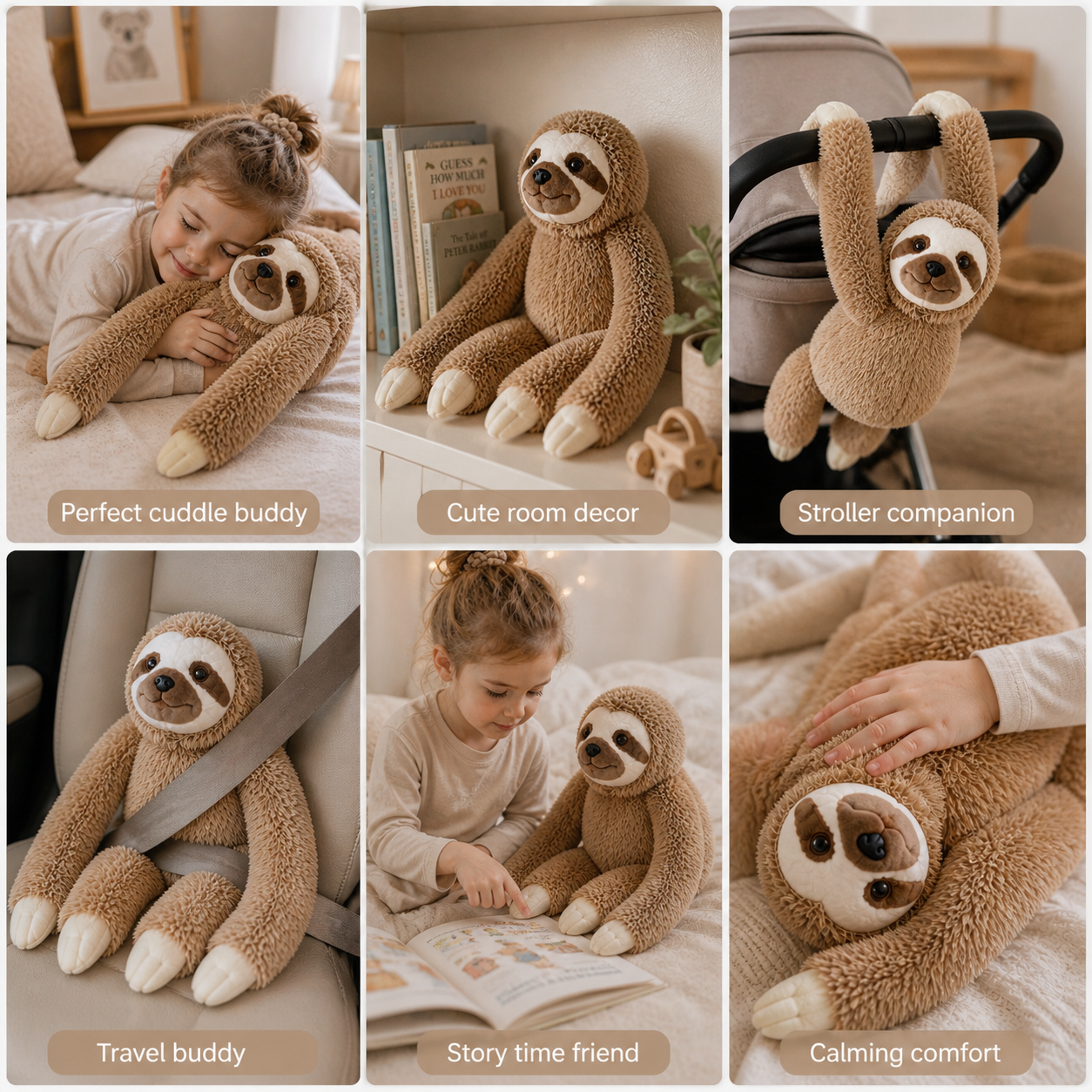 Sloth Plush Toy with Velcro Fasteners - Esilora