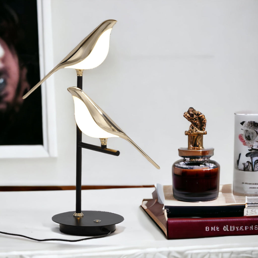 LED Table Lamp — Gold Bird Detail, Modern Design