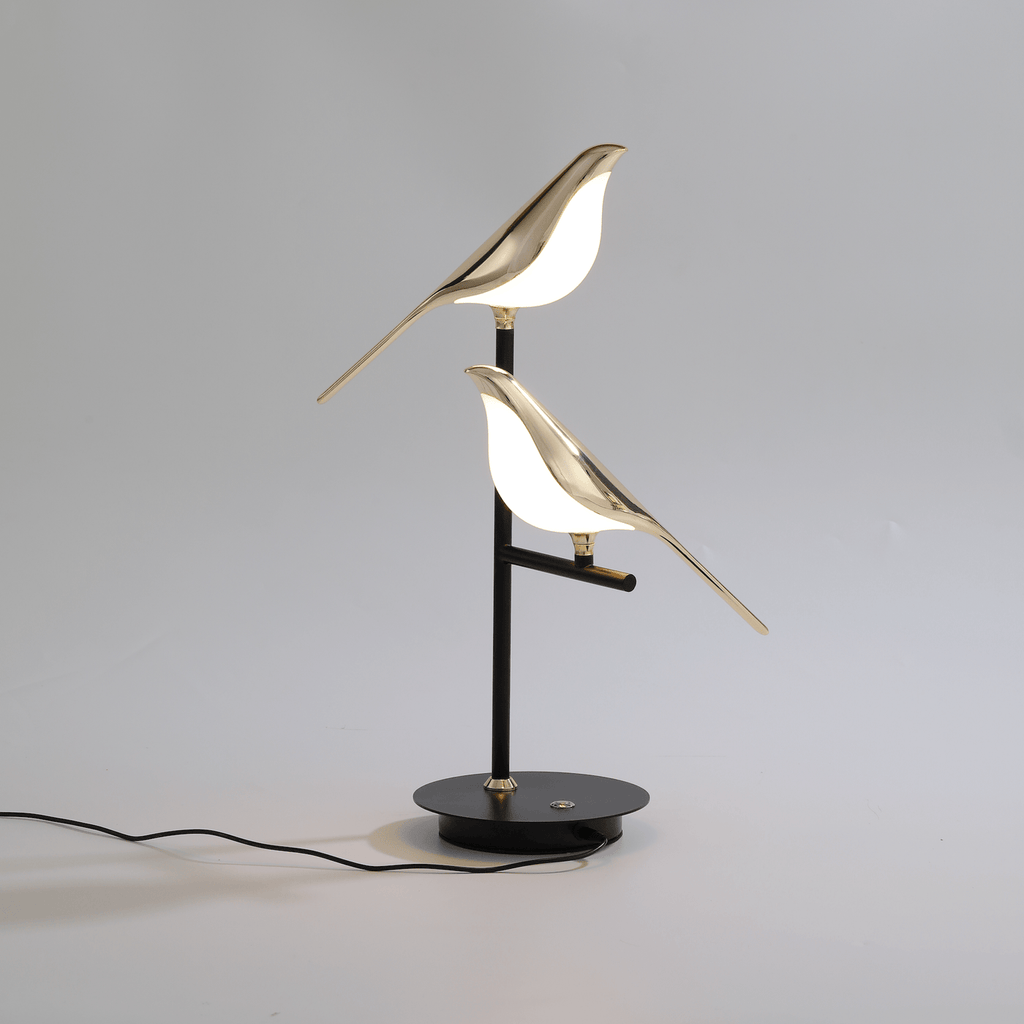 LED Table Lamp — Gold Bird Detail, Modern Design