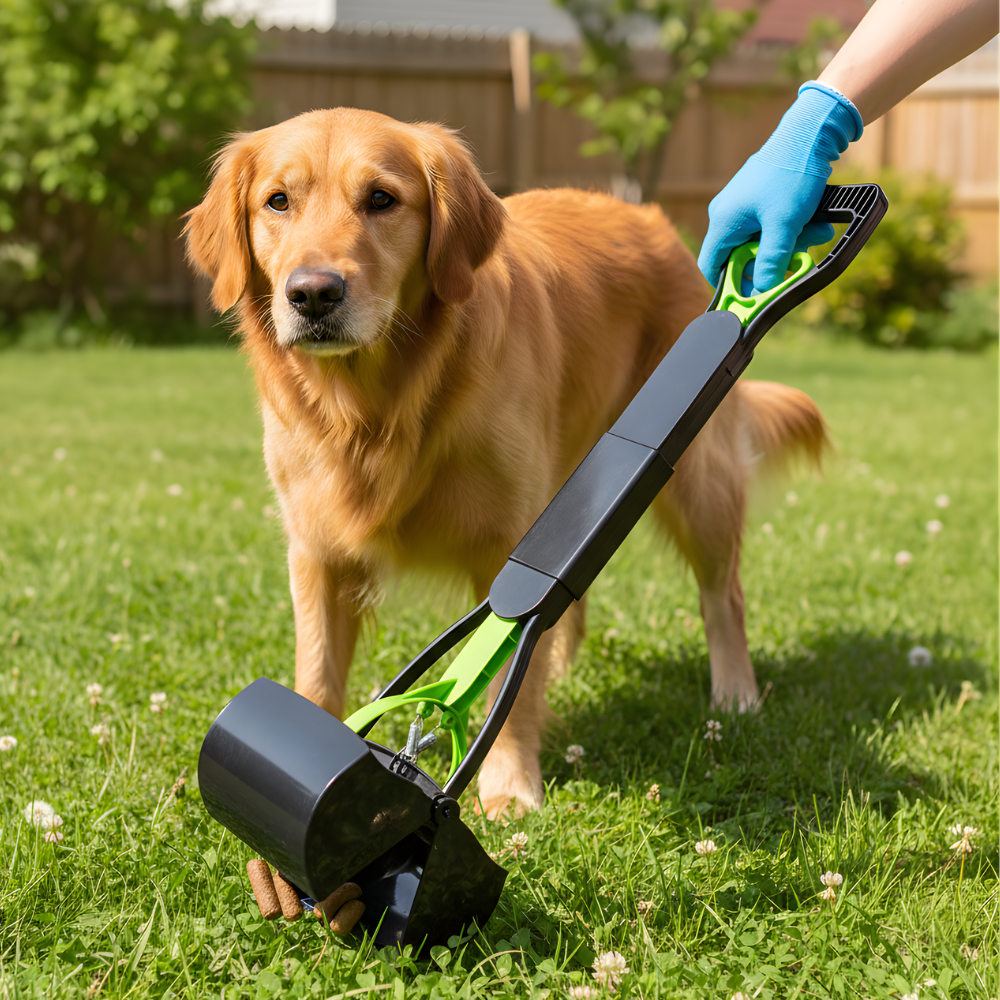 Paletta pieghevole raccogli escrementi per cani CleanStride, utilizzabile con una mano — Manico allungato