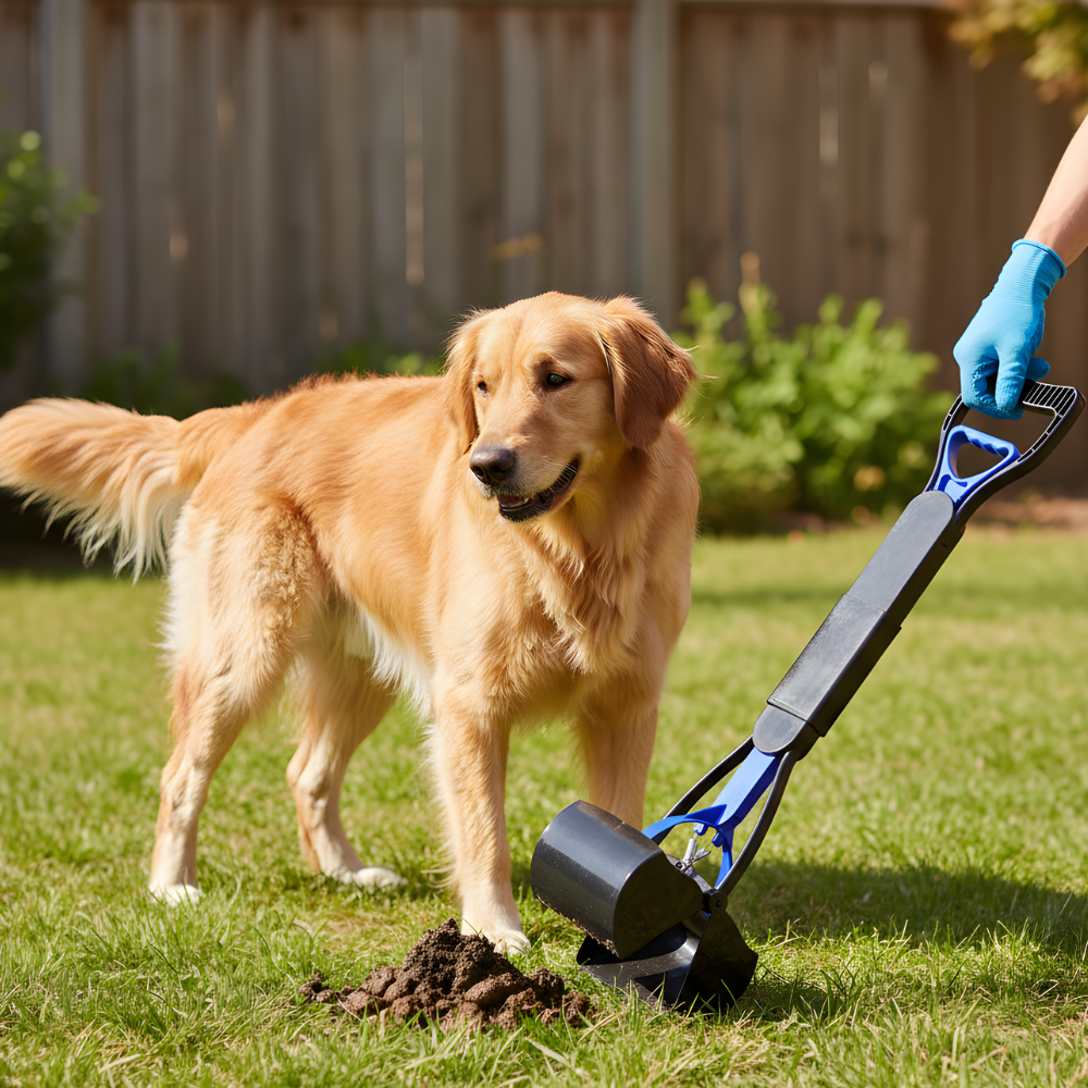 Paletta pieghevole raccogli escrementi per cani CleanStride, utilizzabile con una mano — Manico allungato