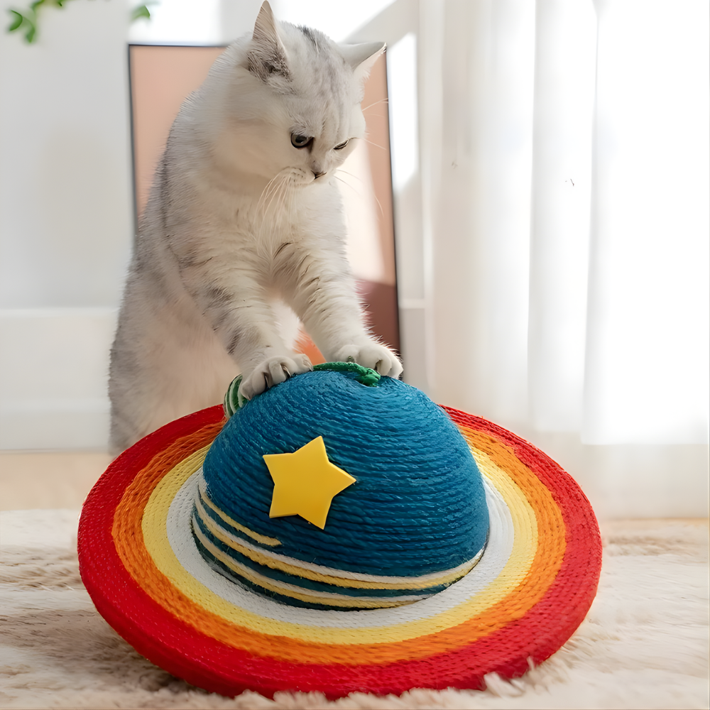 Brinquedo arranhador para gatos CosmoClaw em forma de planeta - design vertical curvo