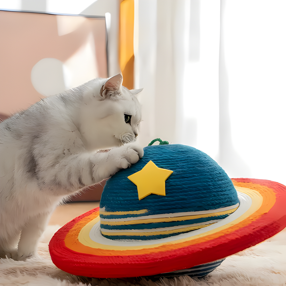 Brinquedo arranhador para gatos CosmoClaw em forma de planeta - design vertical curvo