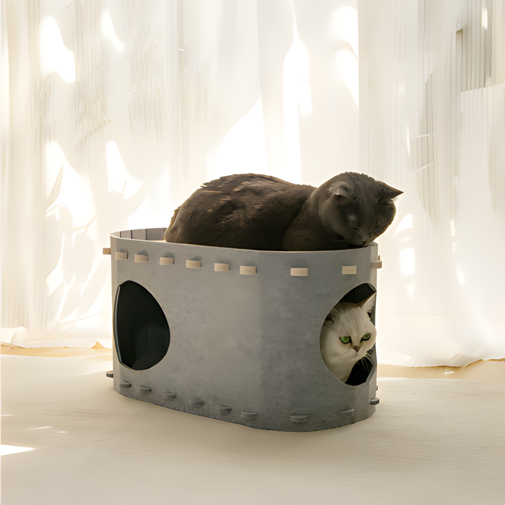 CozyHaven Dual-Level Felt Cat Hideaway Bed — Lounge Retreat