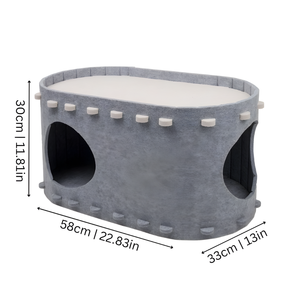 CozyHaven Dual-Level Felt Cat Hideaway Bed — Lounge Retreat