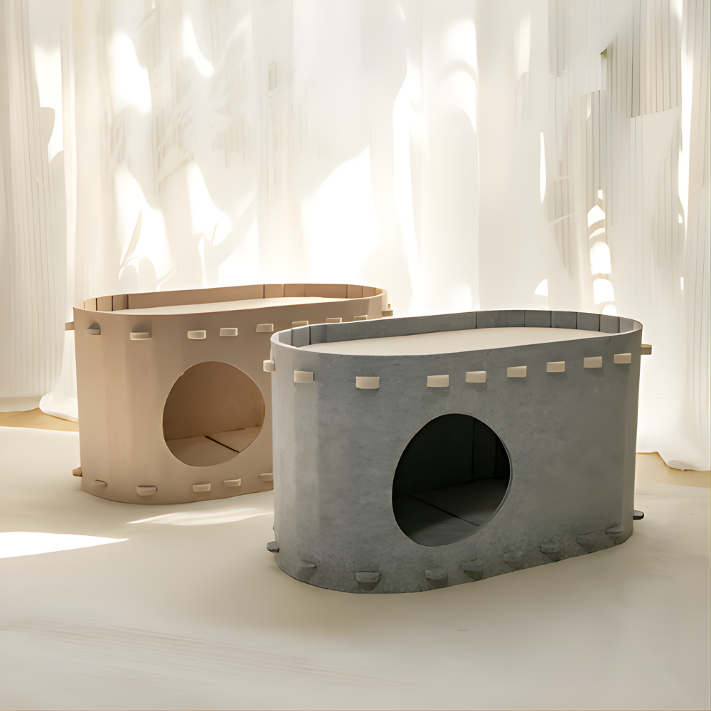 CozyHaven Dual-Level Felt Cat Hideaway Bed — Lounge Retreat