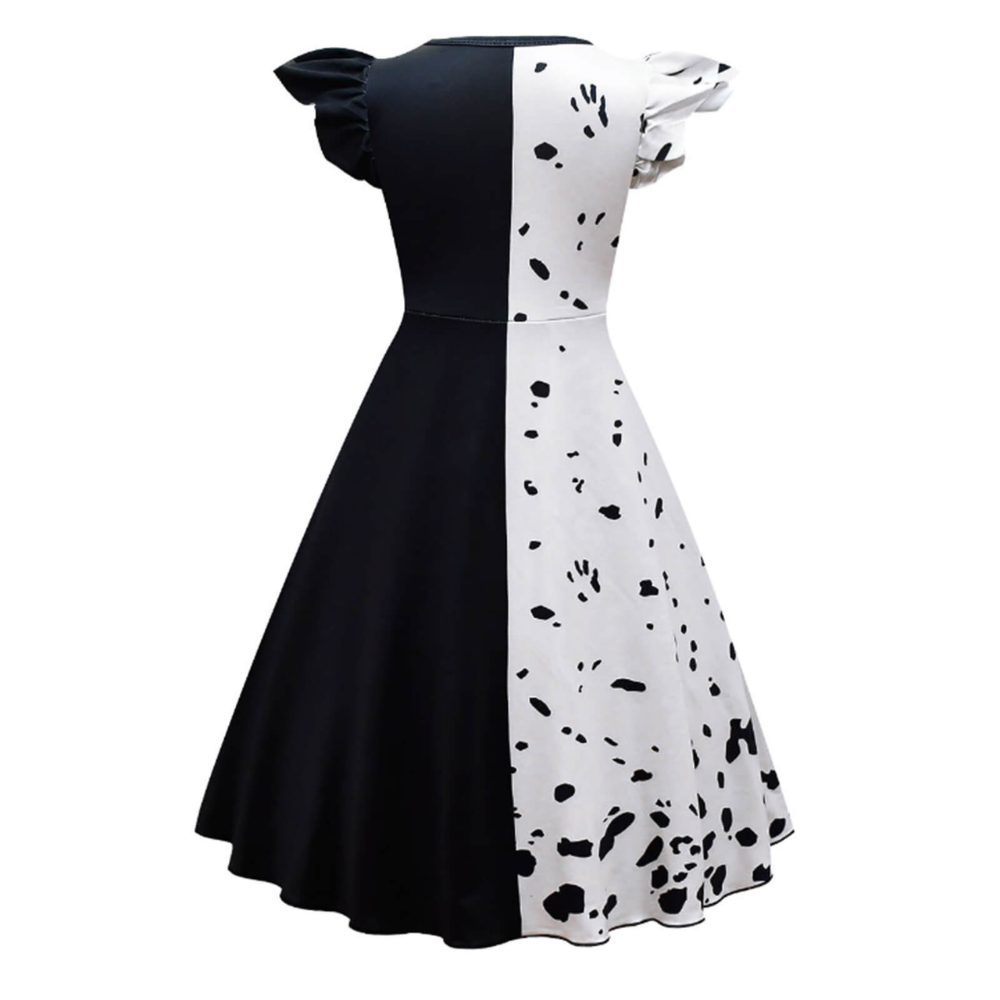 Rochie de costum pentru copii, în două tonuri, alb-negru — rochie elegantă cu volan delicat