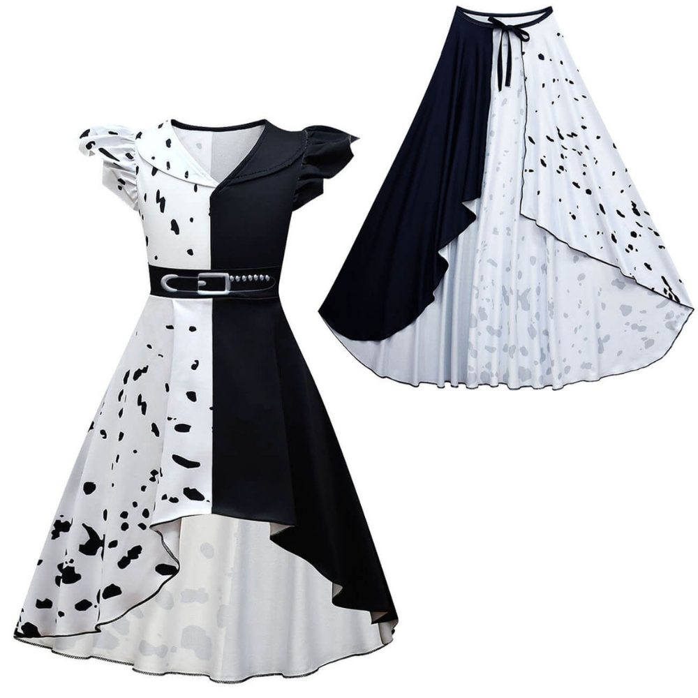 Rochie de costum pentru copii, în două tonuri, alb-negru — rochie elegantă cu volan delicat
