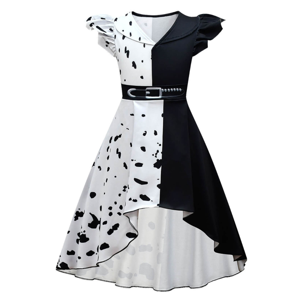 Rochie de costum pentru copii, în două tonuri, alb-negru — rochie elegantă cu volan delicat