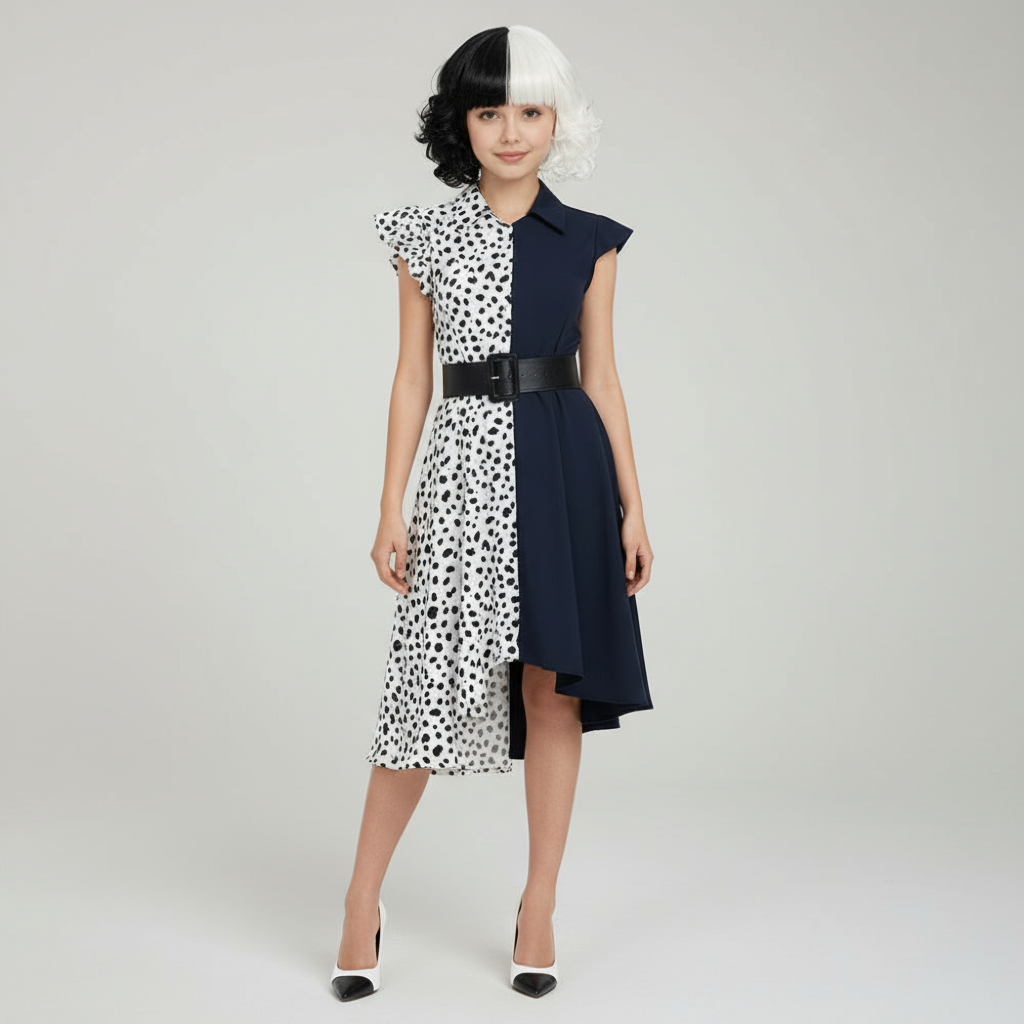 Rochie de costum pentru copii, în două tonuri, alb-negru — rochie elegantă cu volan delicat