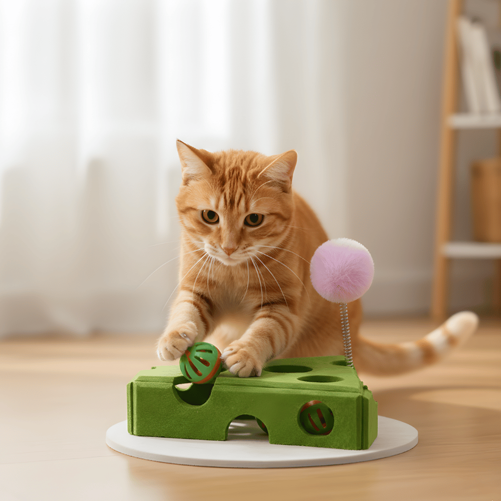 CurioCheese Interactive Hide-and-Seek Cheese Cat Puzzle Toy