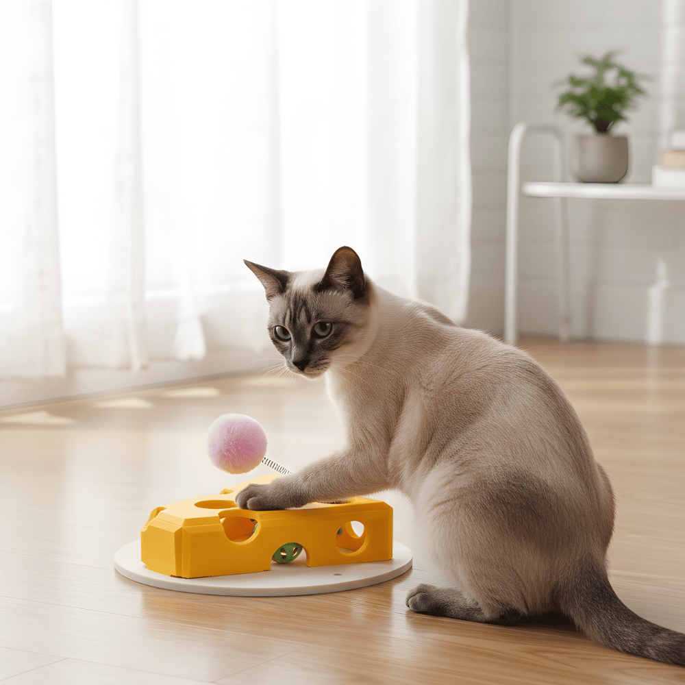 CurioCheese Interactive Hide-and-Seek Cheese Cat Puzzle Toy