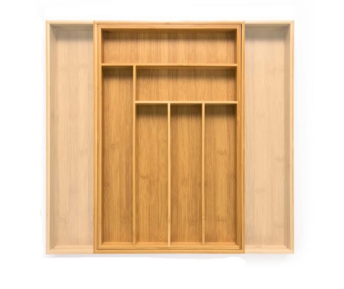 Eco-Friendly One-Piece Adjustable Bamboo Drawer Organizer For Kitchen Drawers