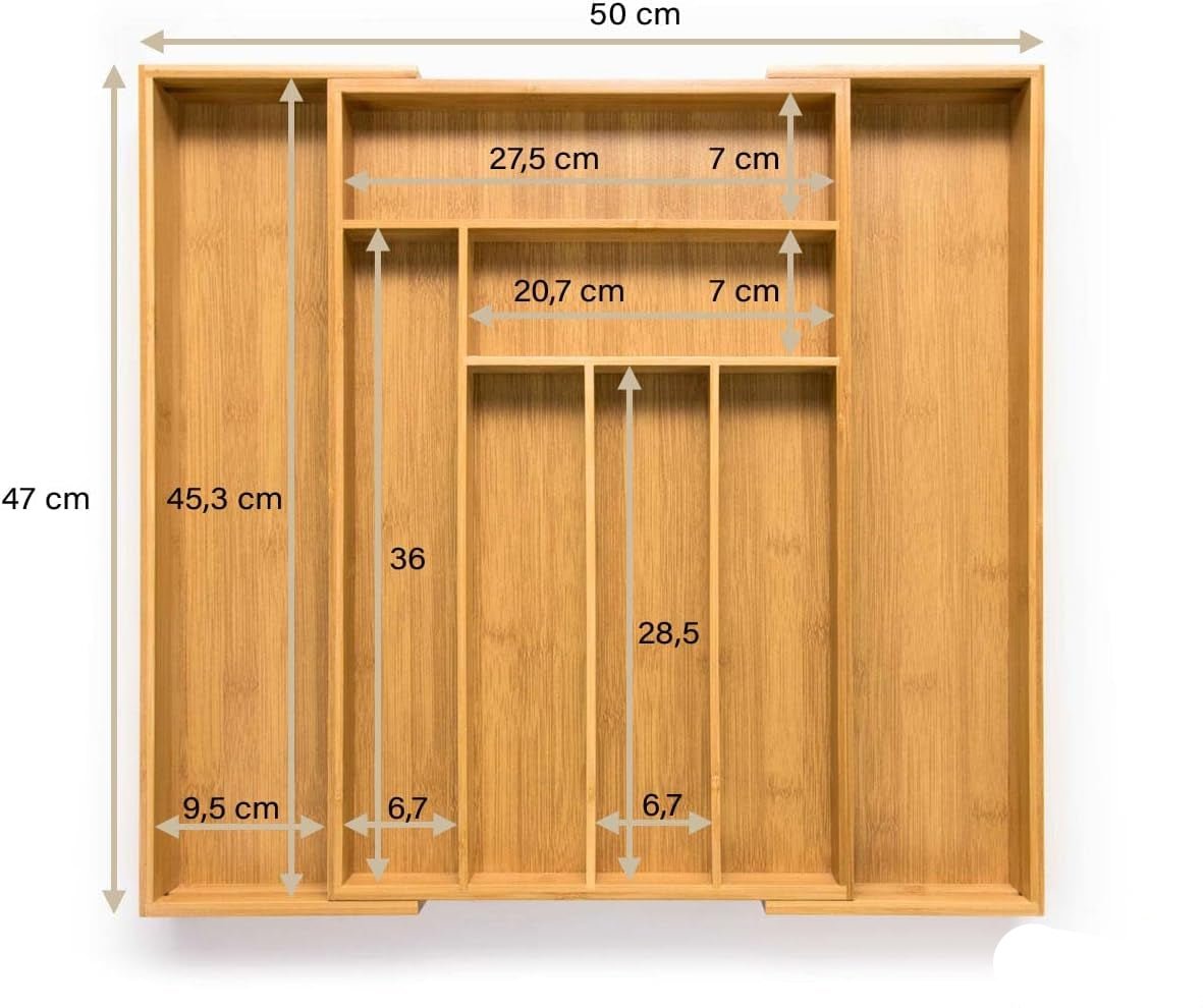 Eco-Friendly One-Piece Adjustable Bamboo Drawer Organizer For Kitchen Drawers